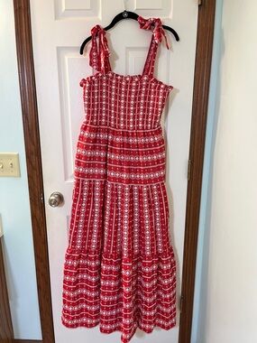 a loves a Red w/ White Embroidery Tube Top Tie Shoulder Maxi Dress Women’s XL